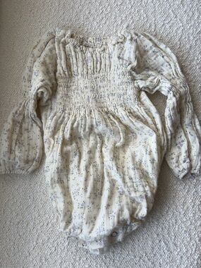 Cream Floral Smocked Long-Sleeve Baby One-Piece